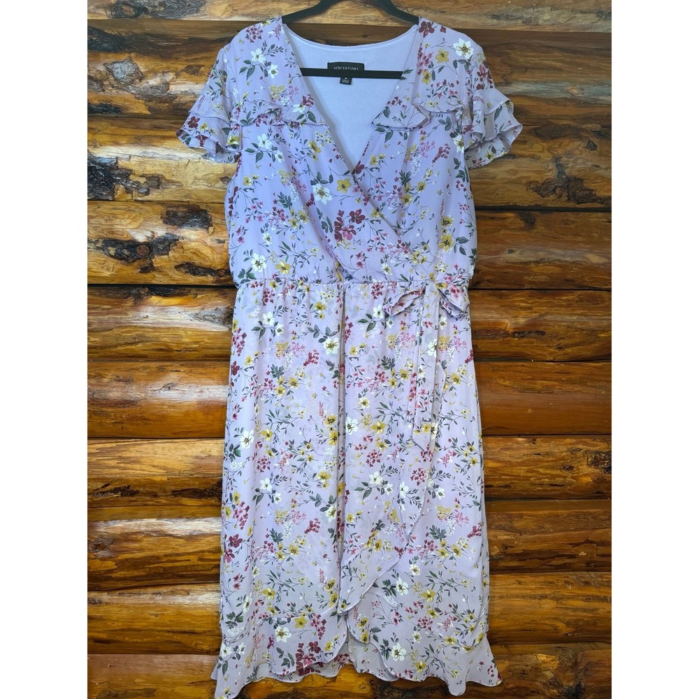 Perceptions Purple Floral Ruffled Dress Size 14